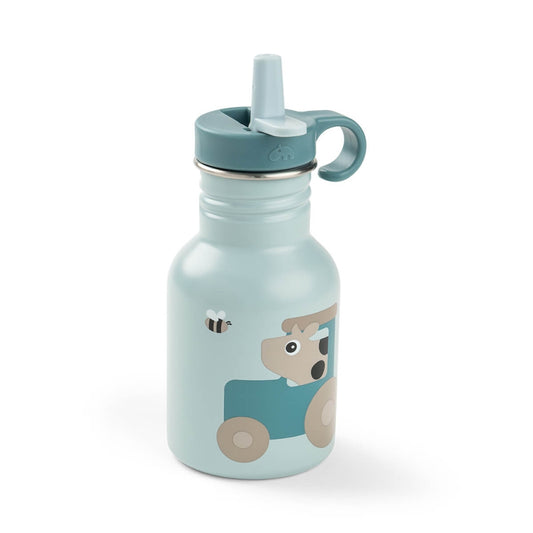 Sticlă din inox Done by Deer Tiny Farm Albastru detaliu pai