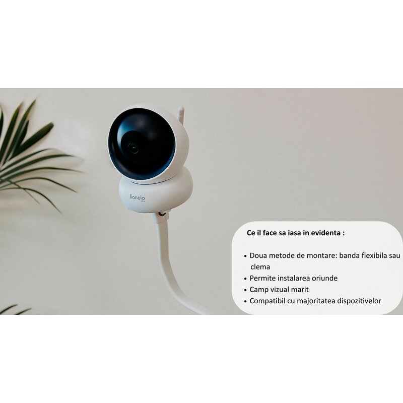 Suport pentru monitor, Lionelo, Flexi, Lungimea 56.5 cm , Flexibil, Compatibil cu Babyline 3.2, Babyline View, Babyline 8.2, Babyline 8.3, Alb