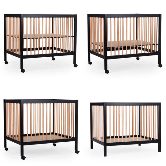 Tarc Childhome 97 cu roti 75x95 cm MDF Natural Negru