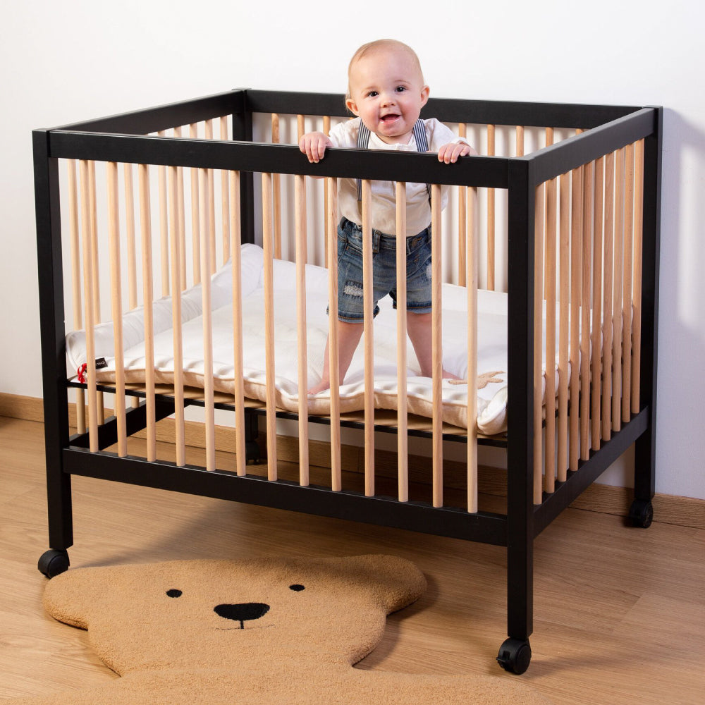 Tarc Childhome 97 cu roti 75x95 cm MDF Natural Negru