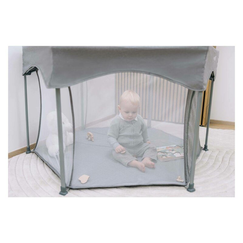 Tarc de joaca, FreeON, Hexagon, Pliabil, Intrare cu fermoar, Cu geanta de transport, 117 x 74 cm, Grey