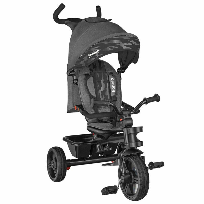 Tricicleta copii, Lionelo, Haari, Ultrapliabila, Multifunctionala, Suport picioare, Control al directiei, Scaun reversibil, Rotire 360 grade, Conform cu standardul european de securitate EN71, Gri