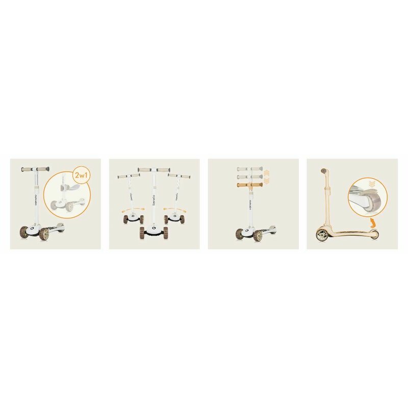 Trotineta, Lionelo, Franky, Multifunctionala, Pliabila, Pana la 50 kg, Bicicleta cu 3 roti si trotineta de echilibru, Ghidon reglabil, Sezut detasabil, Roti cu LED, Conform cu EN71, EN62115, 12 luni+, Bej