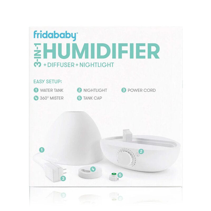 Umidificator, Fridababy, BreatheFrida, Cu ultrasunete 3 in 1, Ultra silentios, Include difuzor de uleiuri esentiale si lumina de veghe, Cu oprire automata, Rezervor BPA Free, Alb