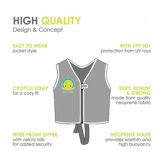Vesta pentru inot, BBluv, Naj, Cu protectie solara SPF 50+, Neopren, Small, 1-3 ani, Aqua