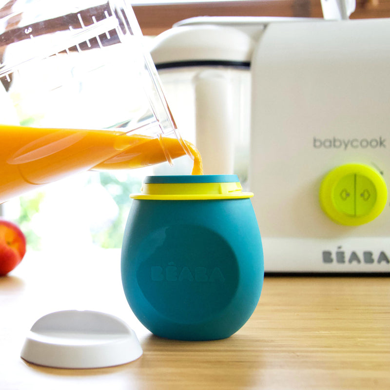 Set BabySqueez 2 in 1 si recipient Squeez Beaba Albastru