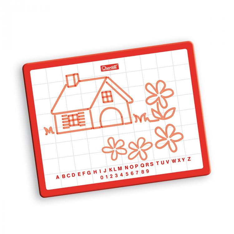 Tableta magnetica Quercetti ABC, 53 piese – tablă albă cu desen de casă și flori