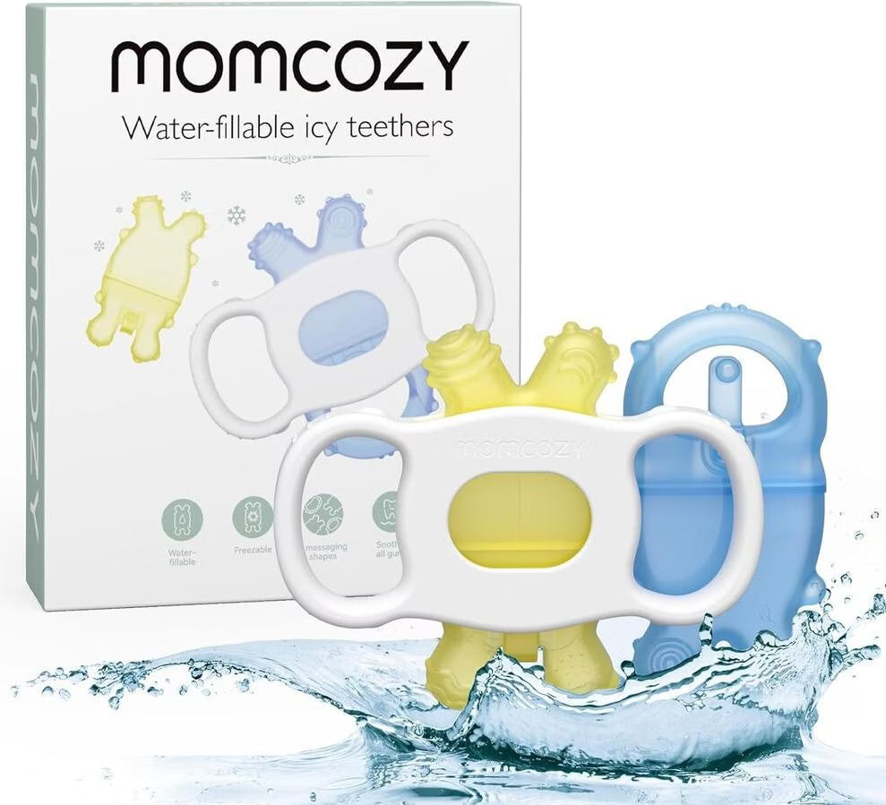 Inel de dentitie racoritor Momcozy, galben si albastru