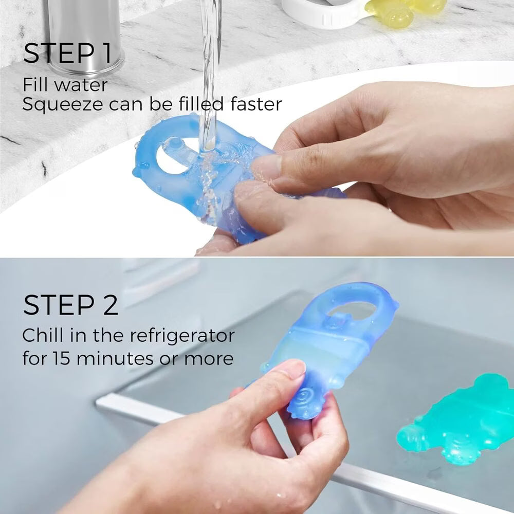 Momcozy Baby Teething Ring – Inel de dentiție răcoritor pentru bebeluși - Galben si Albastru