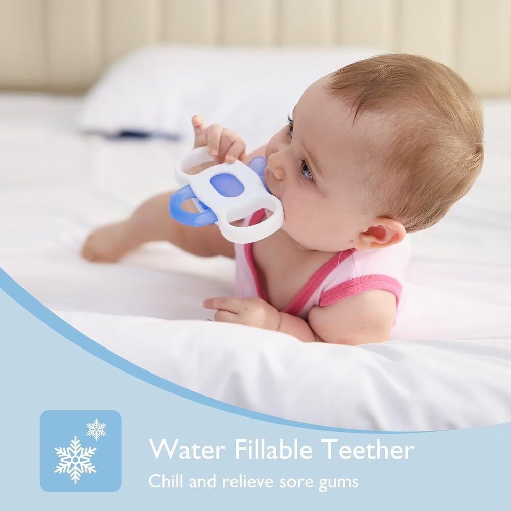 Momcozy Baby Teething Ring – Inel de dentiție răcoritor pentru bebeluși - Galben si Albastru