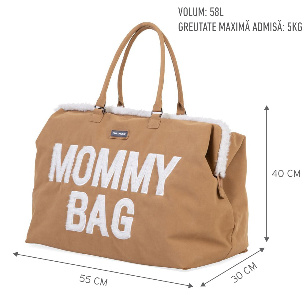 Geanta de infasat Childhome Mommy Bag, aspect piele intoarsa Bej