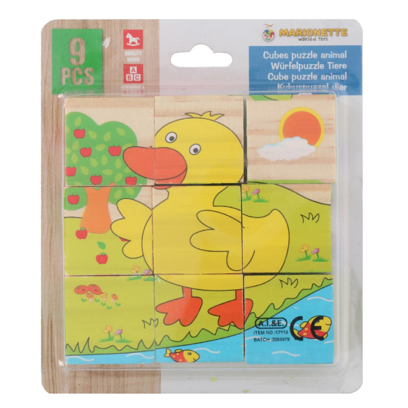 Puzzle din lemn Marionette 9 cuburi animale din ferma