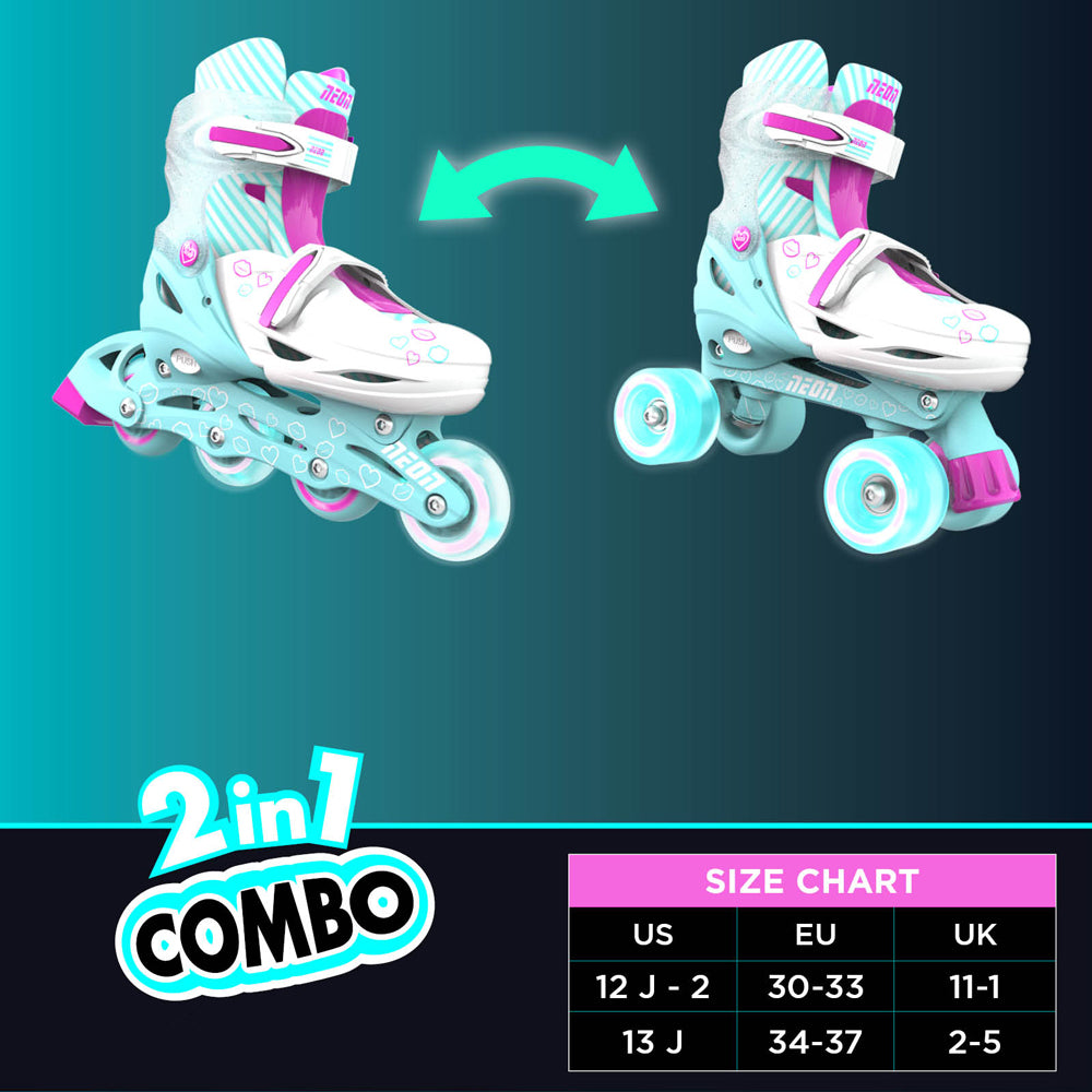 Role 2 in 1 Neon Combo Skates Reglabile 34-37 Teal Pink