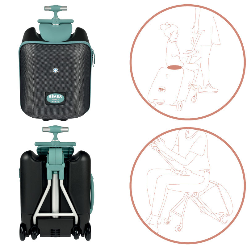 Troler Beaba Luggage Eazy Green Blue - Bagaj de Cabină cu Scaun pentru Copii