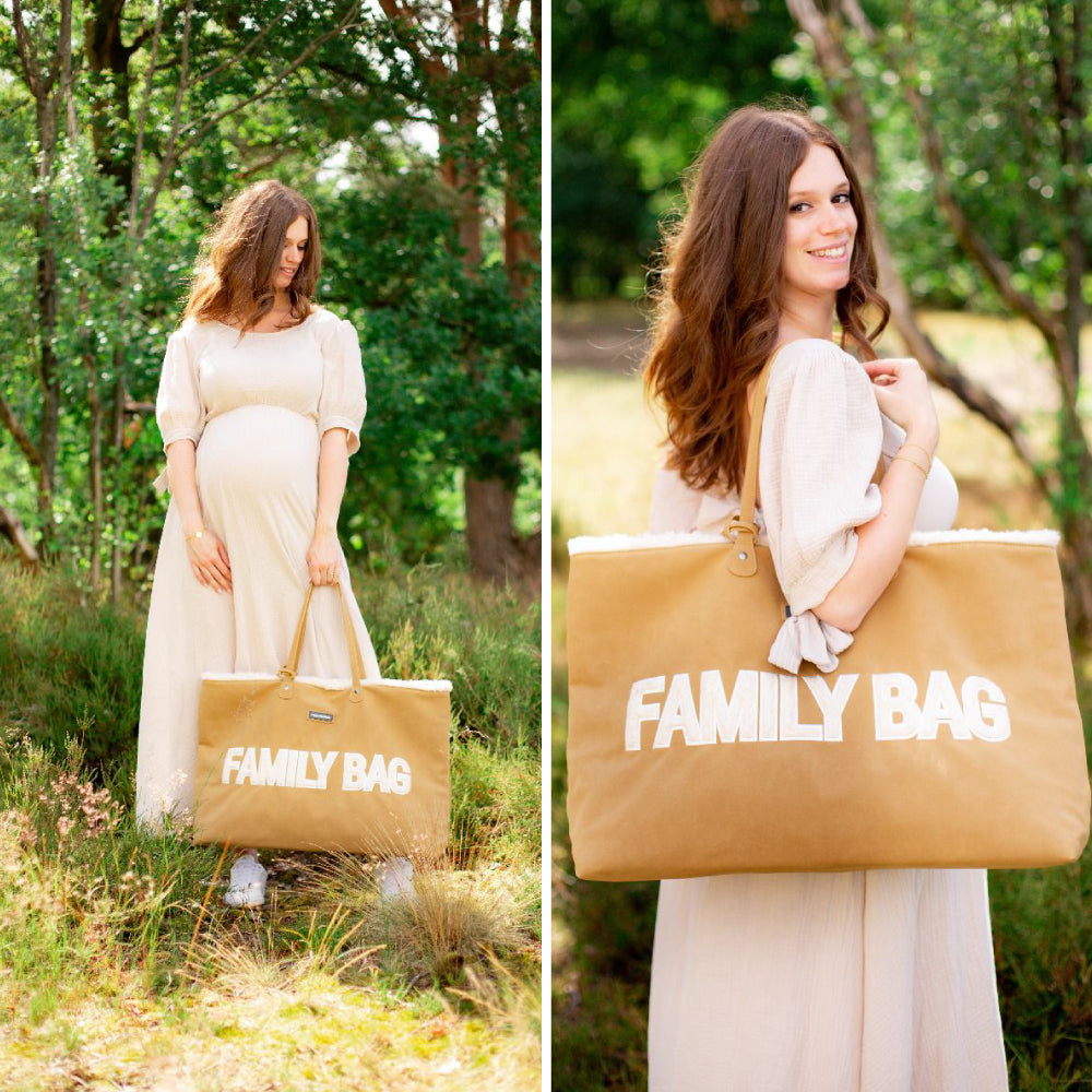 Geanta Childhome Family Bag, aspect piele intoarsa Bej