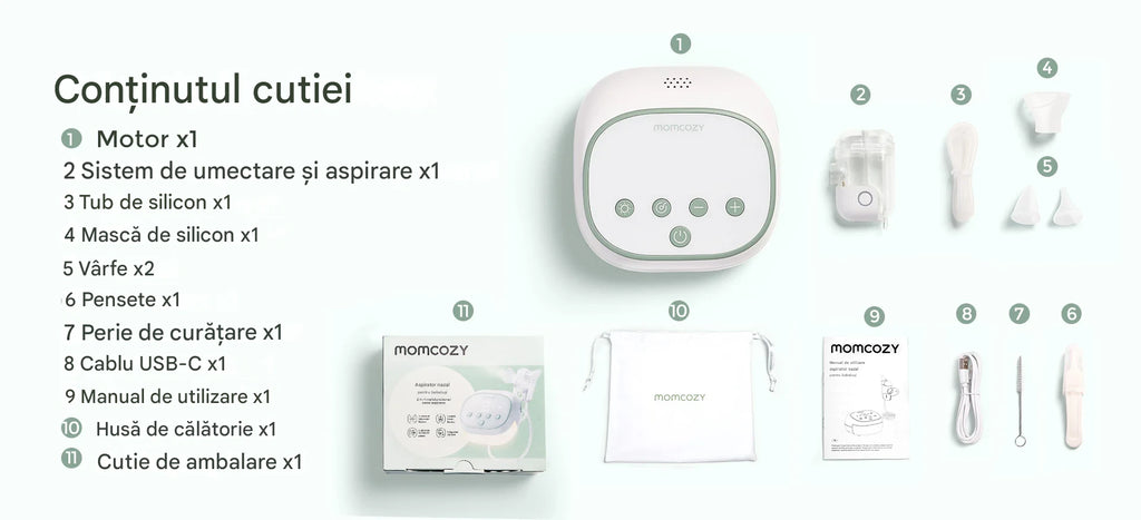 Aspirator Nazal Electric Momcozy BreezyClear Pro 2 in 1 Spray Salin si Aspiratie 75 kPa