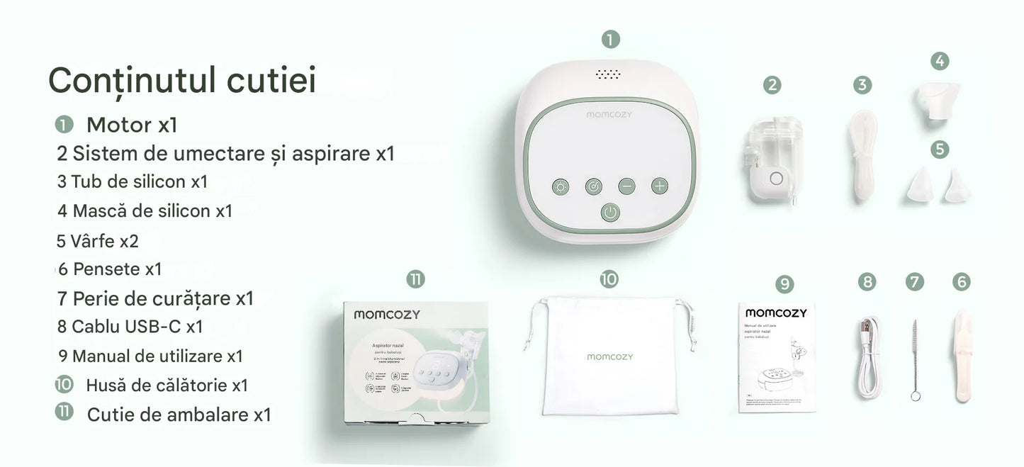 Aspirator Nazal Electric Momcozy BreezyClear Pro 2 in 1 Spray Salin si Aspiratie 75 kPa