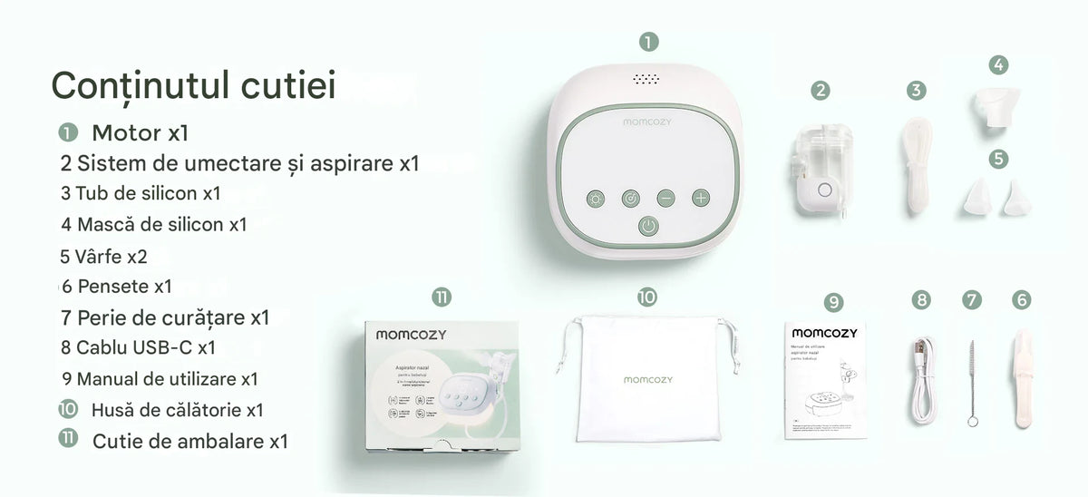 Aspirator Nazal Electric Momcozy BreezyClear Pro 2 in 1 Spray Salin si Aspiratie 75 kPa