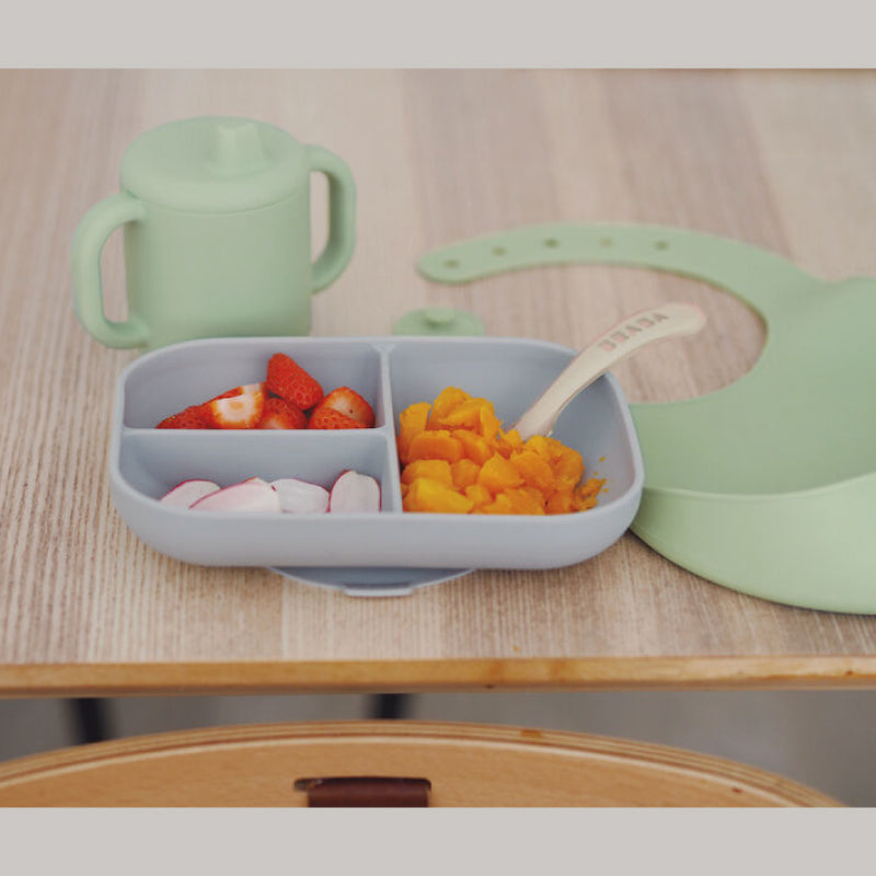 Set Masa Silicon Beaba Essentials Grey Sage Green 4 Piese