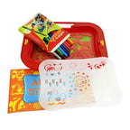 Set sabloane desen Quercetti Ferma – cutie deschisă cu șabloane și desene