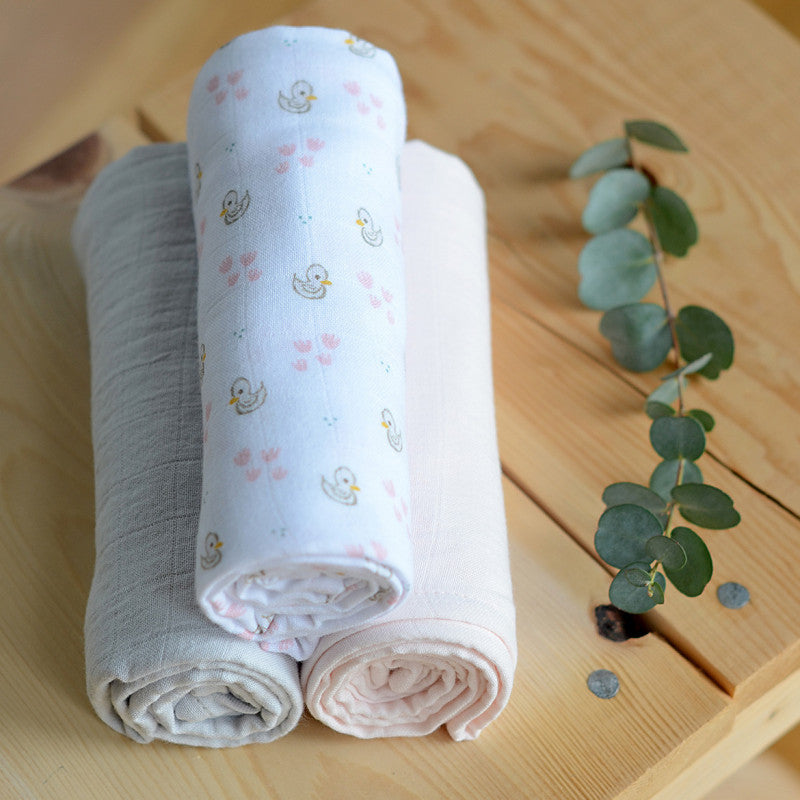 Set 3 Museline Beaba Bumbac Organic 70x70 cm Swan Pink