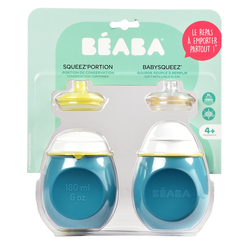 Set BabySqueez 2 in 1 si recipient Squeez Beaba Albastru