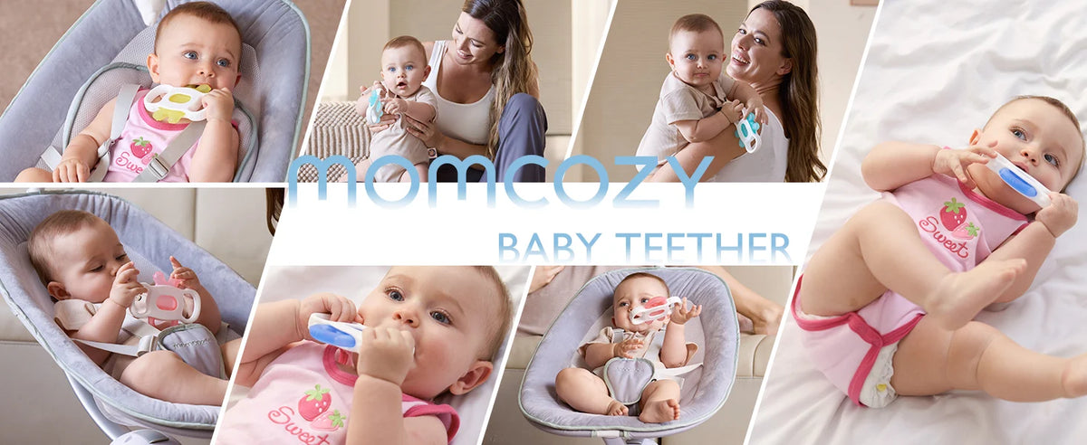 Momcozy Baby Teething Ring – Inel de dentiție răcoritor pentru bebeluși - Galben si Albastru