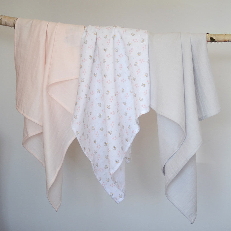 Set 3 Museline Beaba Bumbac Organic 70x70 cm Swan Pink