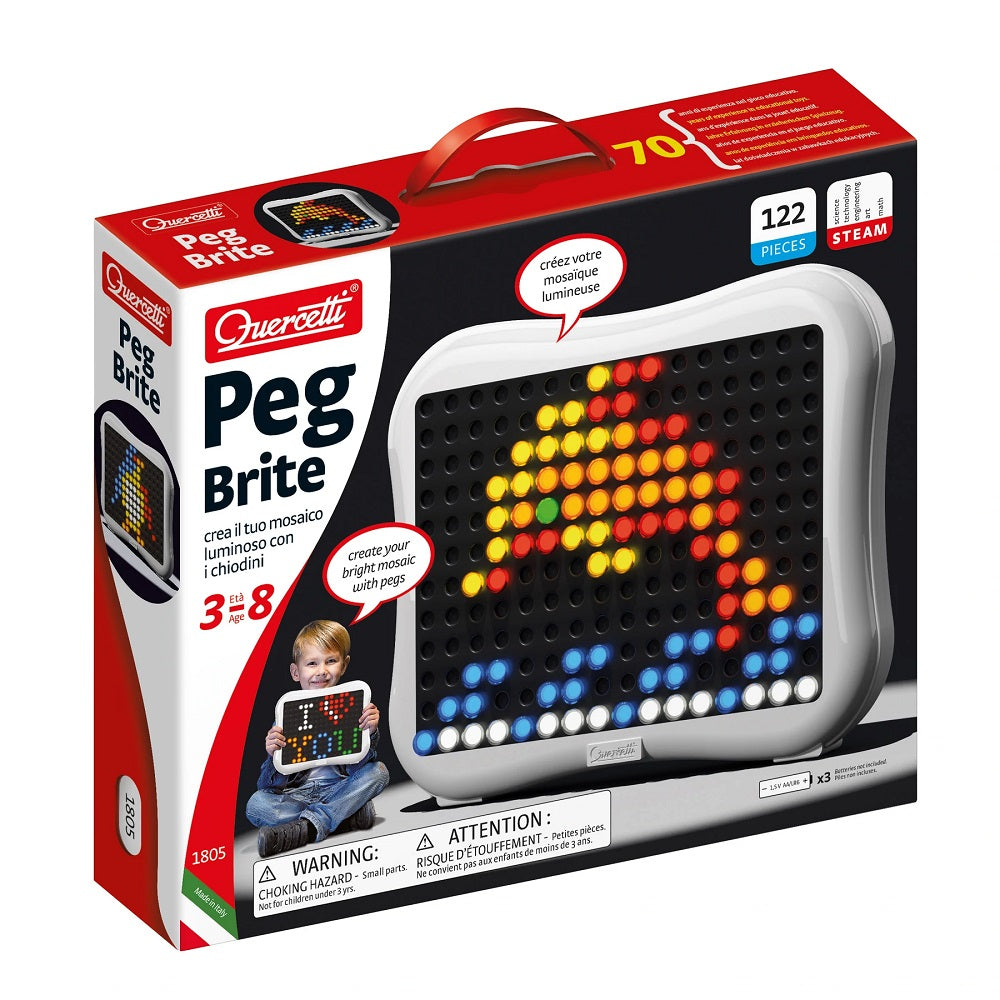 Joc mozaic luminos Quercetti Peg Brite, 120 piese – cutia Peg Brite