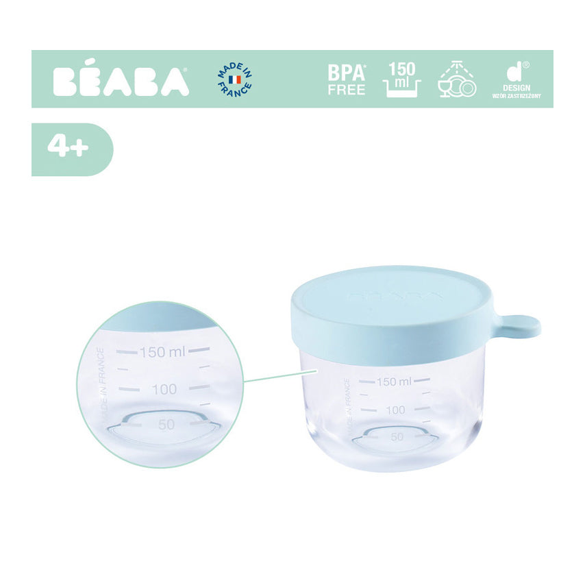 Recipient ermetic din sticla Beaba 150 ml Bleu