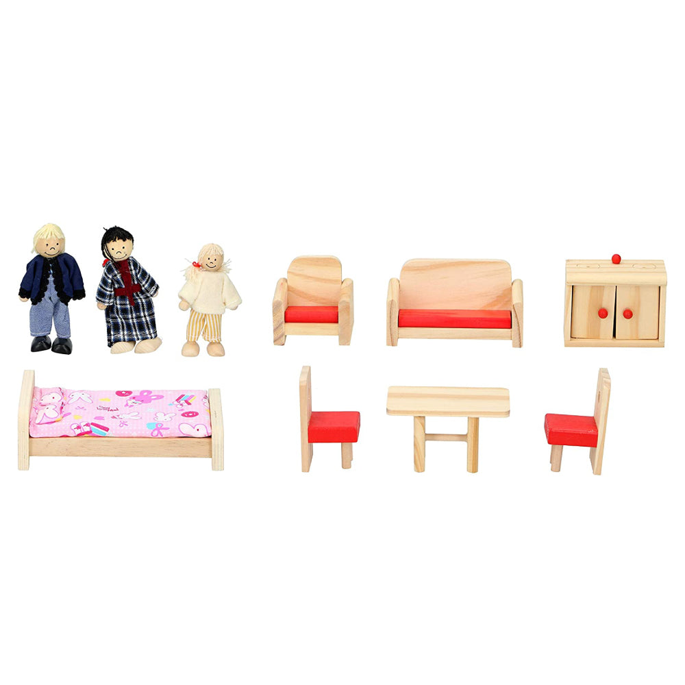 Casa de papusi din lemn Marionette 11 piese cu 4 camere