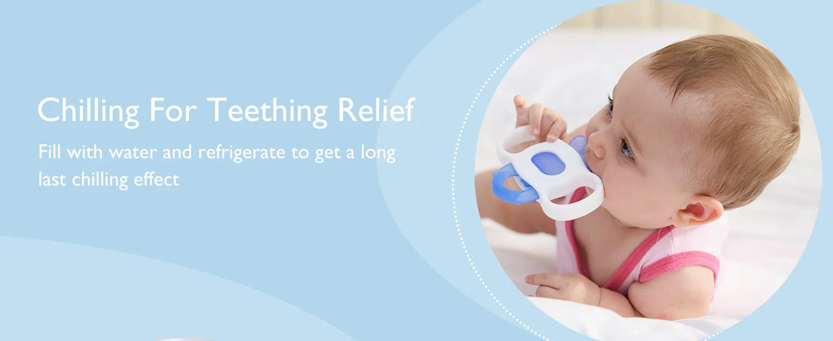 Momcozy Baby Teething Ring – Inel de dentiție răcoritor pentru bebeluși - Galben si Albastru