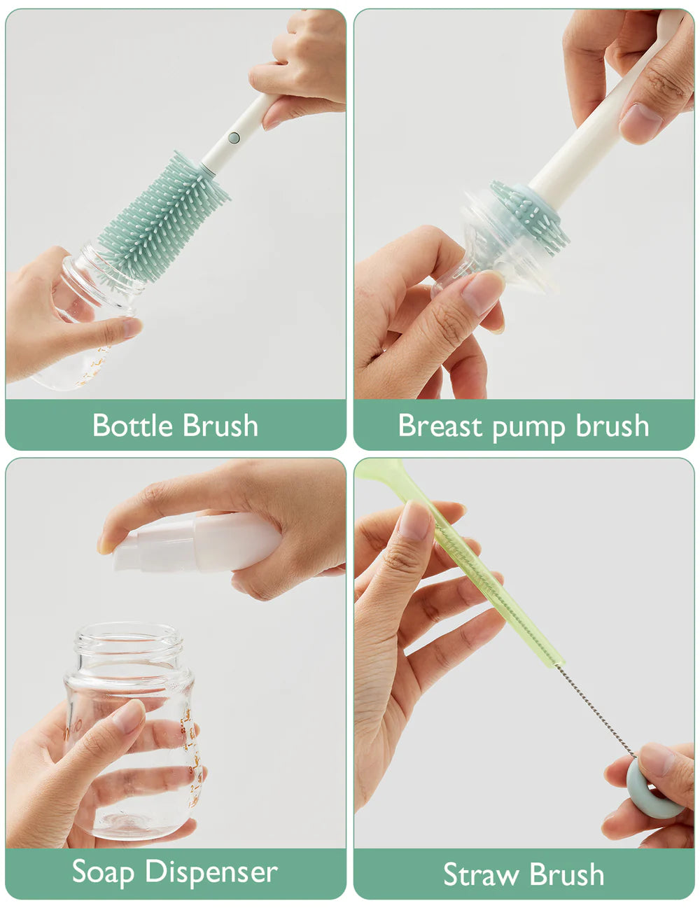 Kit perii si uscator biberoane Momcozy 7 in 1, culoare verde