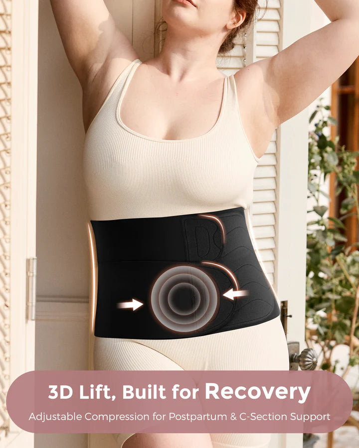 Centura abdominală postpartum pentru recuperare naturală și după cezariană cu ridicare 3D a abdomenului și suport ergonomic pentru spate Modelator pentru recuperare postoperatorie- Momcozy Ergowrap™ Postpartum Belly Band Oyster Pink marime M Petite