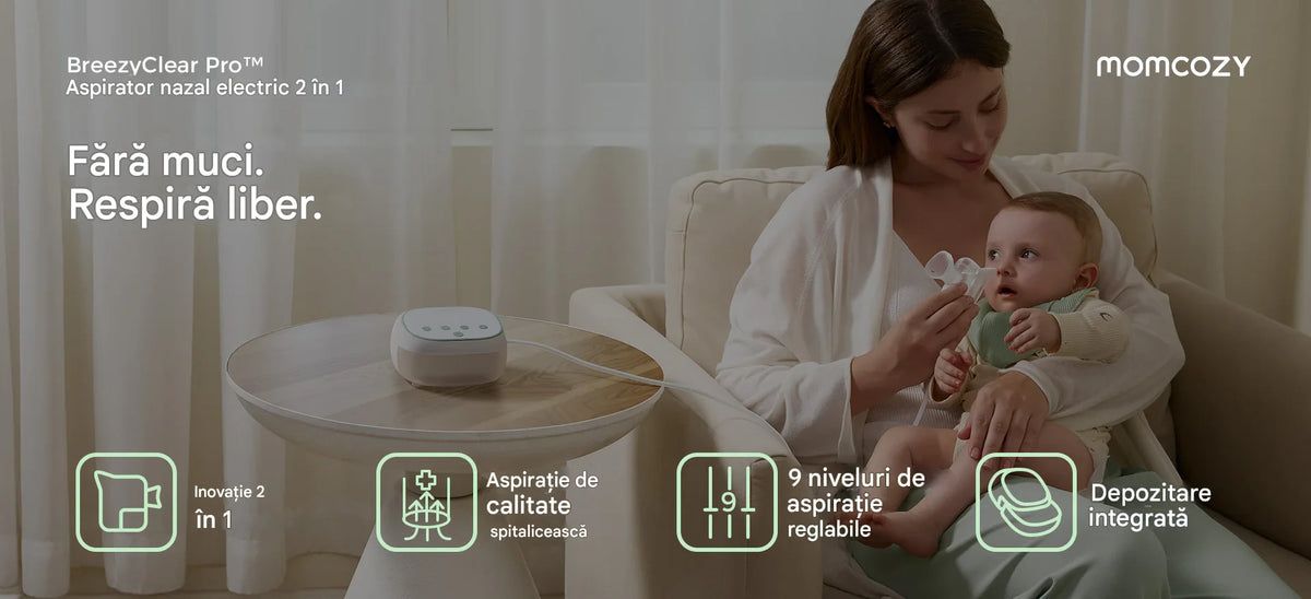 Aspirator Nazal Electric Momcozy BreezyClear Pro 2 in 1 Spray Salin si Aspiratie 75 kPa