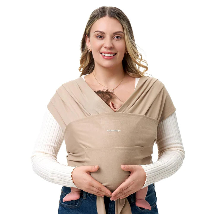 Marsupiu Wrap Sling cu suport spate Ergonomic 3.5 - 22 kg Babe-Toddler - Light Brown MOMCOZY