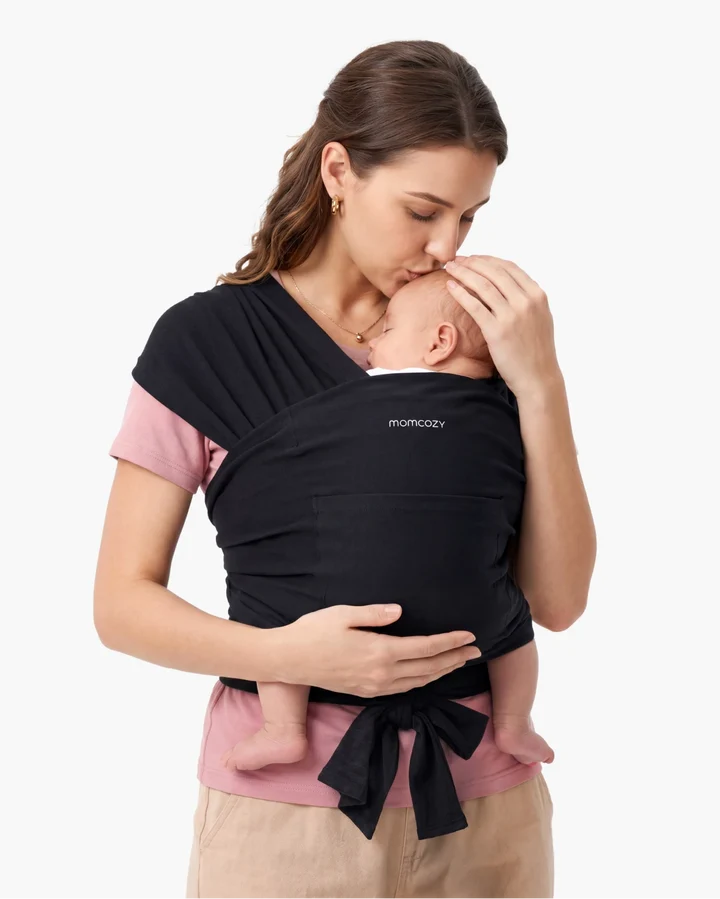 Marsupiu Wrap Sling cu suport spate Ergonomic 3.5 - 22 kg Babe-Toddler - Negru MOMCOZY