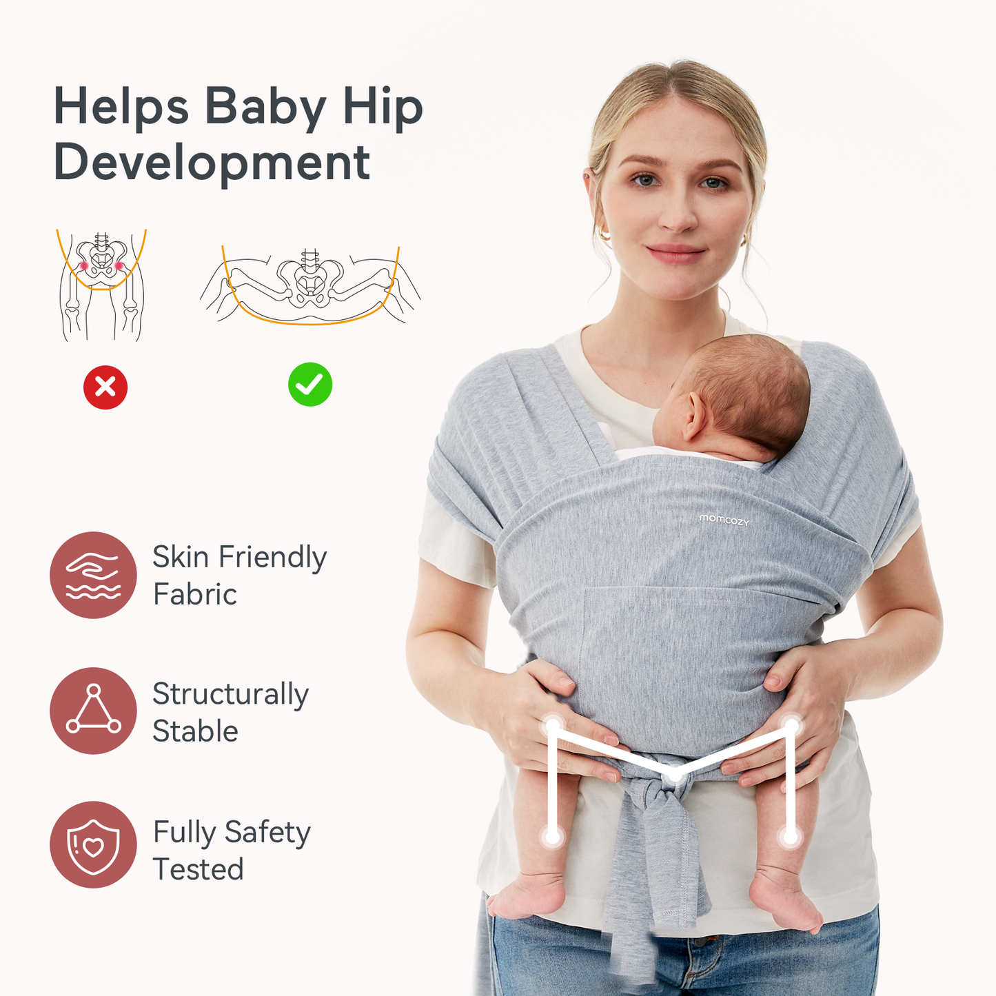 Marsupiu Wrap Sling cu suport spate Ergonomic 3.5 - 22 kg Babe-Toddler - Light Brown MOMCOZY