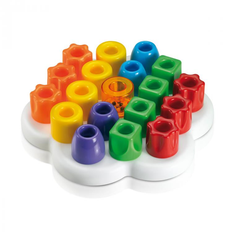 Joc stivuire Quercetti Chunky Peggy 21 – bază cu piese colorate, vedere din unghi opus