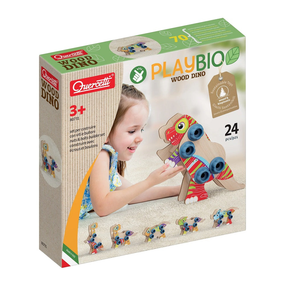 Set constructie dinozauri Quercetti Bio – cutia setului de dinozauri PlayBio