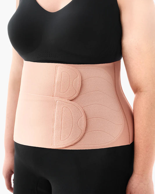 Centura abdominală postpartum pentru recuperare naturală și după cezariană cu ridicare 3D a abdomenului și suport ergonomic pentru spate Modelator pentru recuperare postoperatorie- Momcozy Ergowrap™ Postpartum Belly Band Oyster Pink marime M Petite