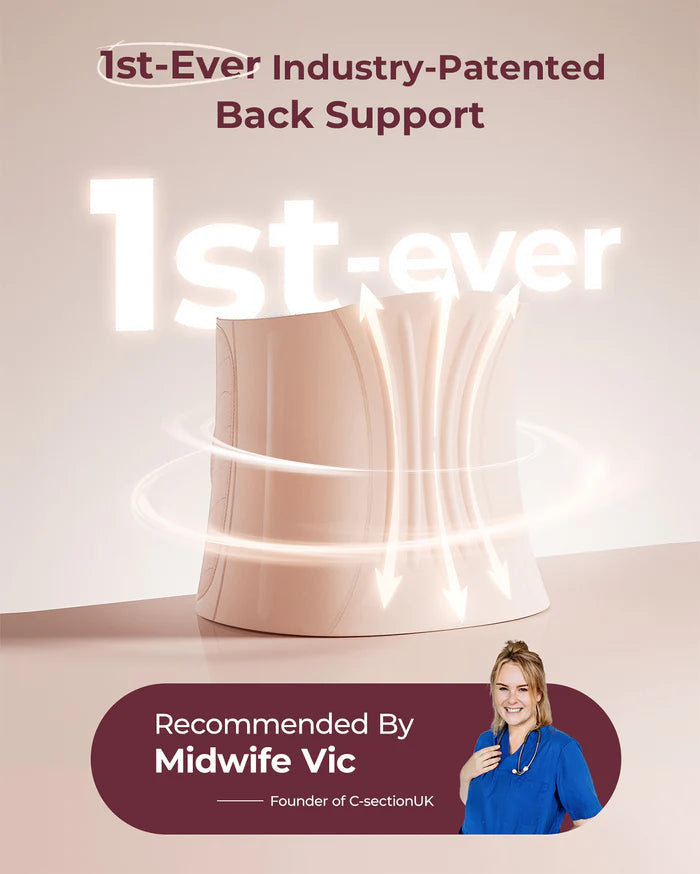 Centura abdominală postpartum pentru recuperare naturală și după cezariană cu ridicare 3D a abdomenului și suport ergonomic pentru spate Modelator pentru recuperare postoperatorie- Momcozy Ergowrap™ Postpartum Belly Band Oyster Pink marime M Petite