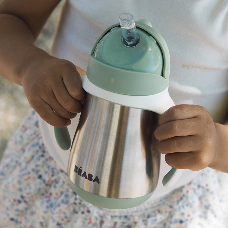 Cana cu pai din inox Beaba 250 ml Sage Green