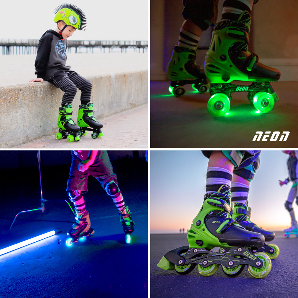 Role 2 in 1 Neon Combo Skates Marime 30-33 Green Roti LED