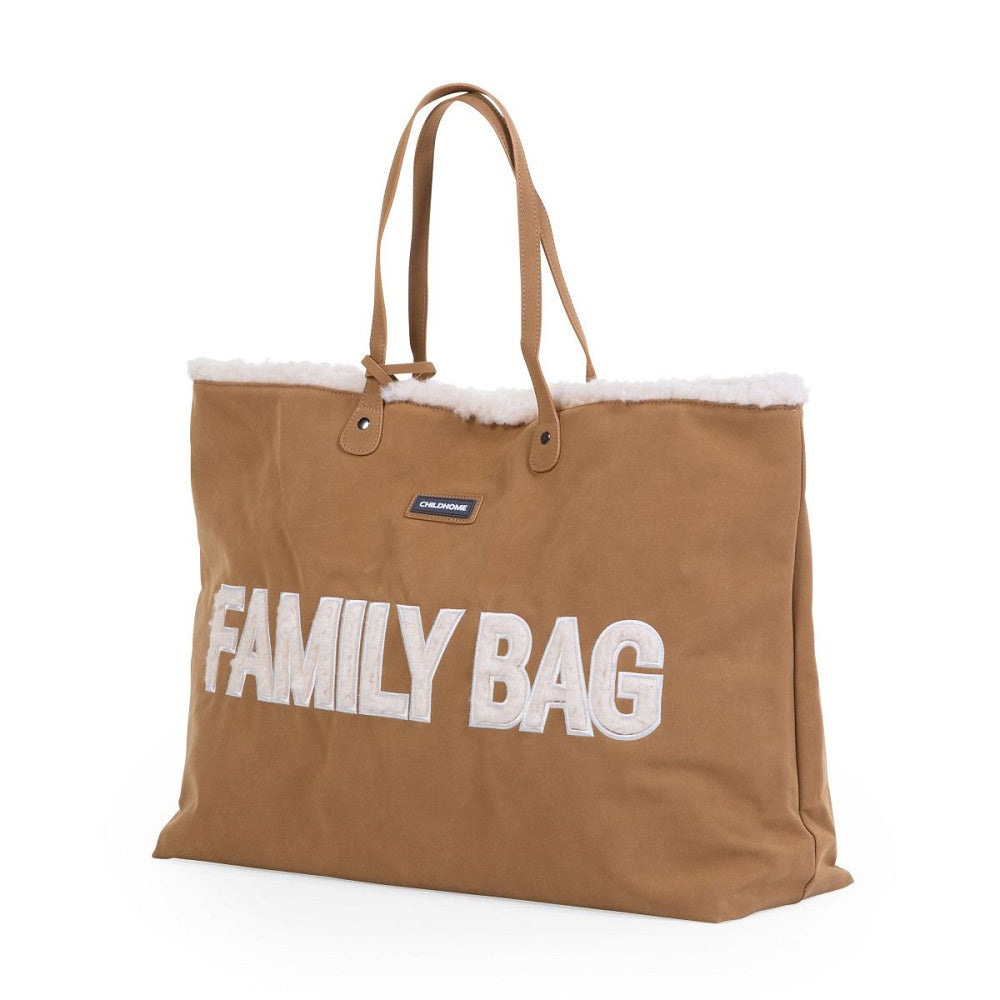 Geanta Childhome Family Bag, aspect piele intoarsa Bej