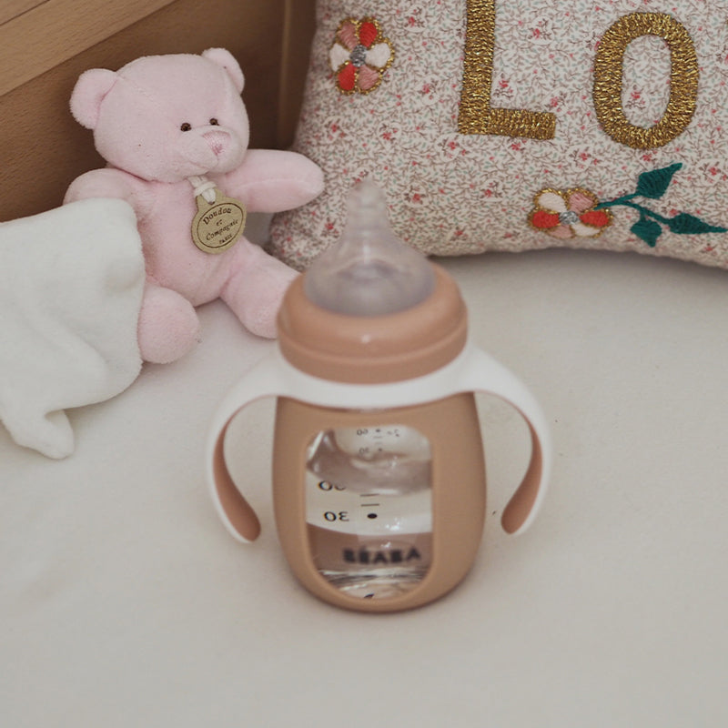 Biberon de invatare 2 in 1 din Sticla Beaba 210 ml Old Pink