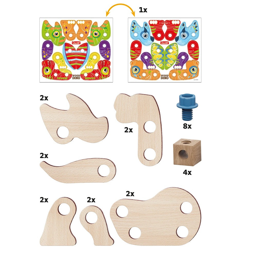 Set constructie dinozauri Quercetti Bio – planșele și piesele setului de dinozauri