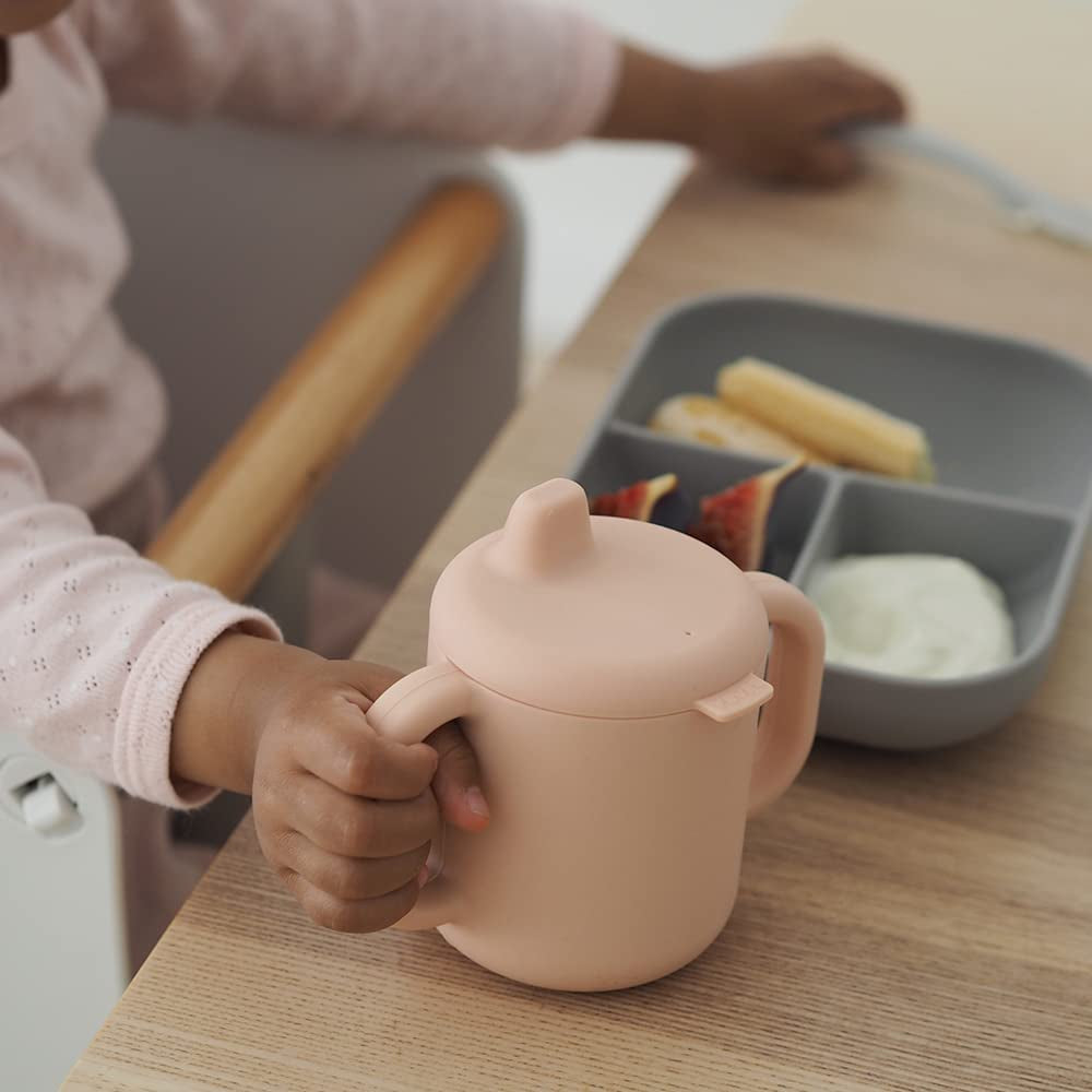 Set de masa silicon cu cana Beaba Old Pink