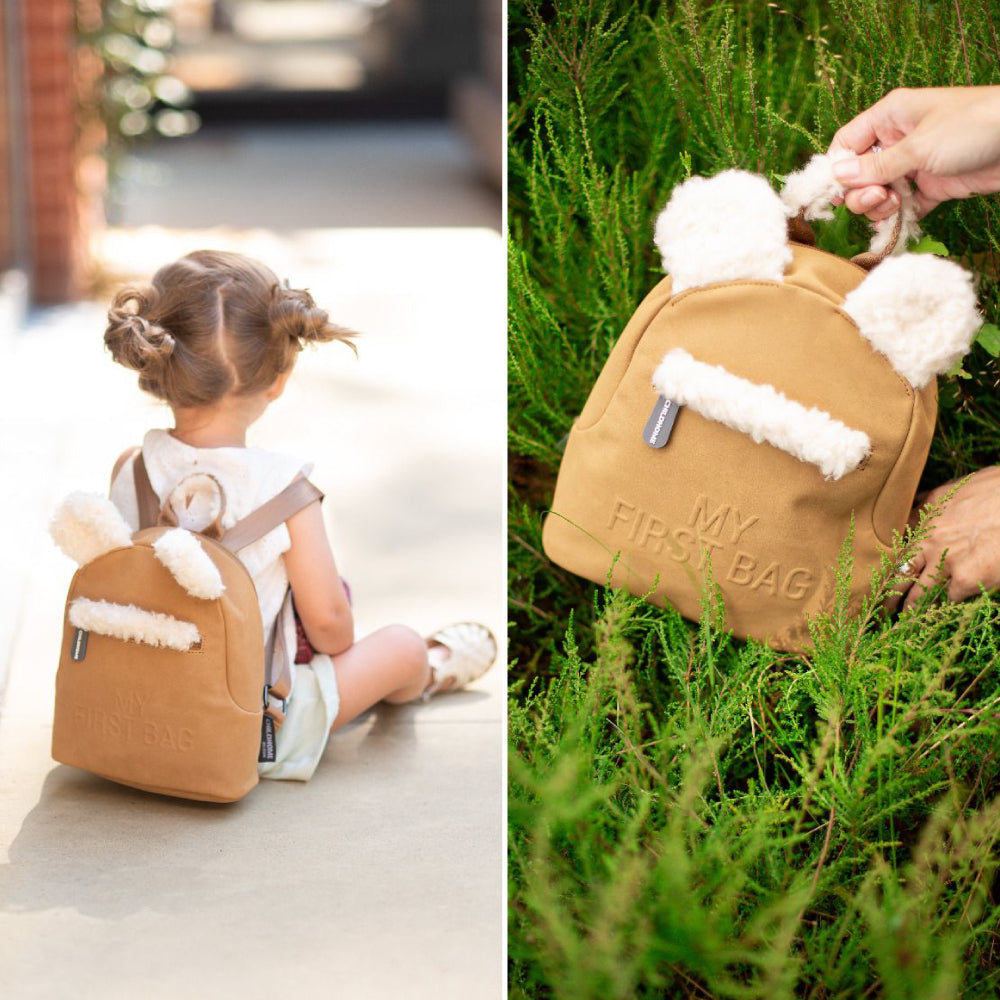 Rucsac pentru copii Childhome My First Bag, aspect piele intoarsa Bej