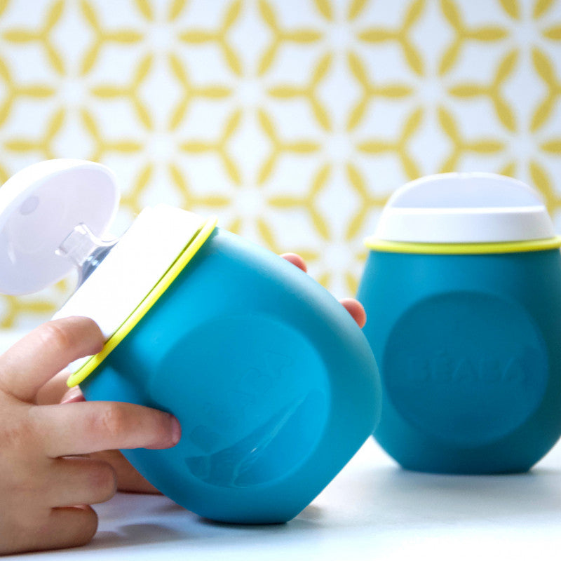 Set BabySqueez 2 in 1 si recipient Squeez Beaba Albastru